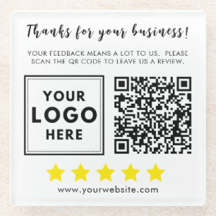 Logo QR business review professional Glass Coaster
