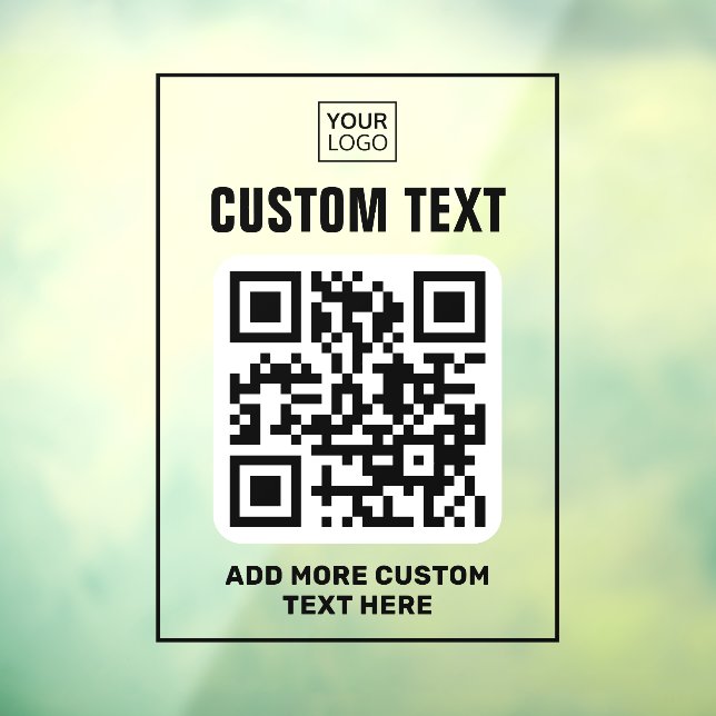 Logo, QR code and custom text black and clear Window Cling (Sheet 3)