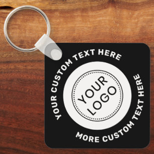 Logo, QR code and custom text double sided black Keychain