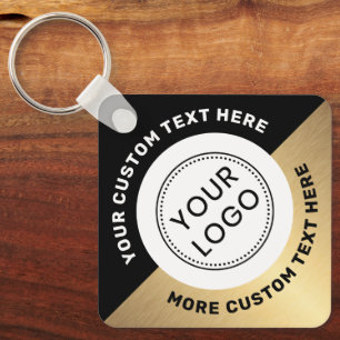 Logo QR code and text black golden gradient Keychain