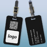 Logo QR Code Black Business Promotional Luggage Tag<br><div class="desc">Simple logo and QR Code design for your business. Replace the logo, QR code destination URL and name and address details with your own - or leave the back blank. Change the background colour in the design tool to customize. Ideal for as a promotional item to give to clients, customers...</div>