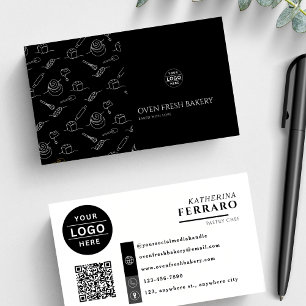 Logo QR Code Black White Bakery Business Card