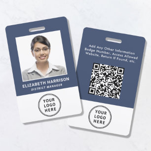 Logo QR Code Blue Employee Photo ID Badge