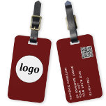 Logo QR code Burgundy Business Promotional Luggage Tag<br><div class="desc">Simple logo design for your business.  Replace the logo,  QR code and details with your own and change the background colour in the design tool to customize.  Ideal for as a promotional item to give to clients,  customers and employees,  and for business travel and trade shows., </div>