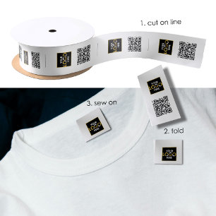 Logo QR Code Clothing Labels Sew On Fold Over Tags Satin Ribbon