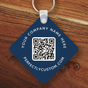 Logo QR code custom text double sided dark blue Keychain