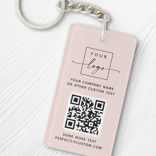 Logo QR code custom text light blush pink Keychain (Creator Uploaded)