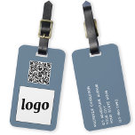 Logo QR Code Dusty Blue Grey Business Promotional Luggage Tag<br><div class="desc">Simple logo and QR Code design for your business. Replace the logo, QR code destination URL and name and address details with your own - or leave the back blank. Change the background colour from dusty blue grey in the design tool to customize. Ideal for as a promotional item to...</div>
