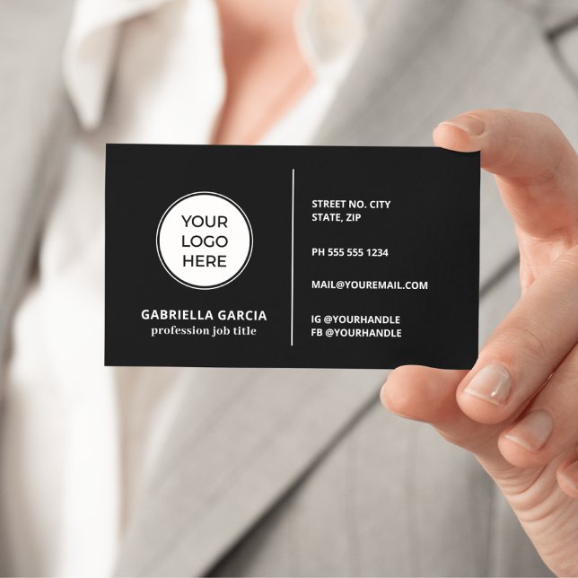 Logo QR Code Générique Design Carte de visite noir (Front side of card shown in 3.5 x 2.0 inch, add your QR Code and webpage on the back side.)