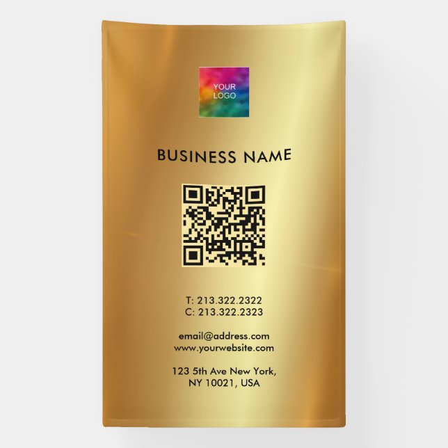 Logo QR Code Gold Outdoor Vertical Promotional Banner (Vertical)