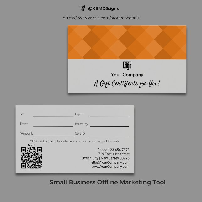 Logo QR Code Gris Black Orange Certificat cadeau (Logo QR Code Gray Black Orange Gift Certificate)