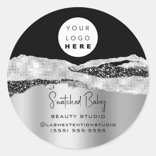 Logo QR Code Hairdresser Makeup Grey Silver Shop Classic Round Sticker (Front)