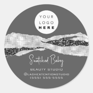Logo QR Code Hairdresser Makeup Grey Silver SPA Classic Round Sticker