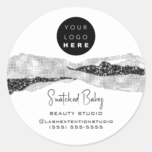 Logo QR Code Hairdresser Makeup Grey Silver White Classic Round Sticker (Front)