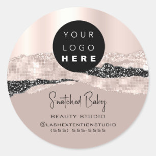 Logo QR Code Hairdresser Makeup Stroke Rose Blush  Classic Round Sticker