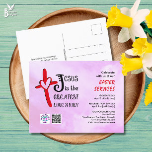 Logo QR Code JESUS GREATEST LOVE STORY Easter Invitation Postcard