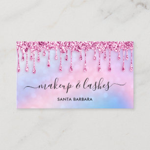 Logo QR Code Lash Makeup Hair Pink Glitter Drips Business Card