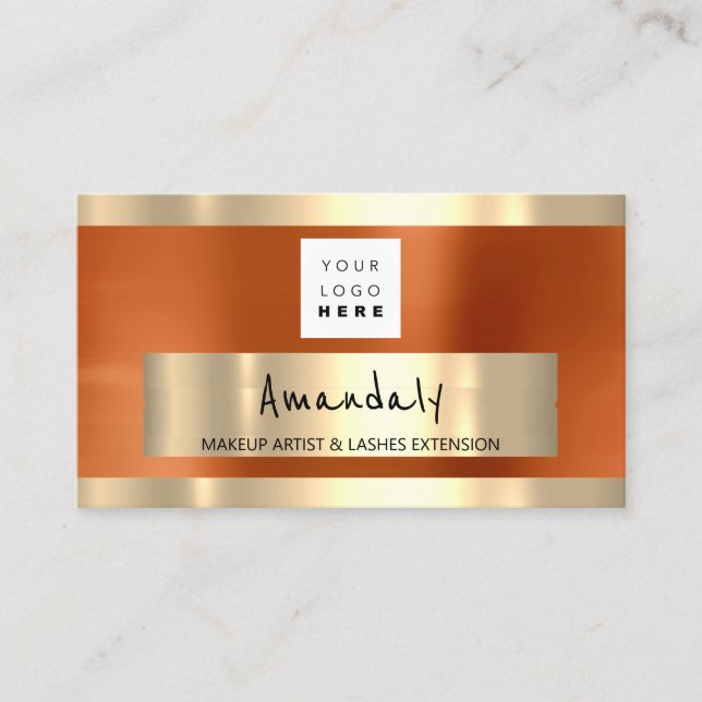 Logo QR CODE Logo Metallic Orange Business Card (Front)