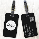 Logo QR code Minimalist Black Business Luggage Tag<br><div class="desc">Simple logo design for your business.  Replace the logo,  QR code and details with your own and change the background colour in the design tool to customize.  Ideal for as a promotional item to give to clients,  customers and employees,  and for business travel and trade shows., </div>