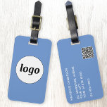 Logo QR code Minimalist Blue Business Promotional Luggage Tag<br><div class="desc">Simple logo design for your business.  Replace the logo,  QR code and details with your own and change the background colour in the design tool to customize.  Ideal for as a promotional item to give to clients,  customers and employees,  and for business travel and trade shows., </div>