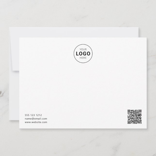 Logo QR Code Minimalist Modern White Note Card (Front)