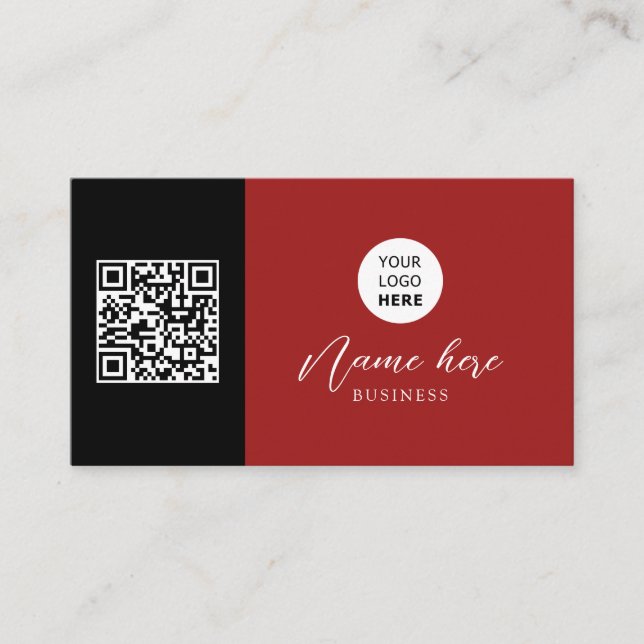Logo & QR Code | Minimalist Professional Black Business Card (Front)
