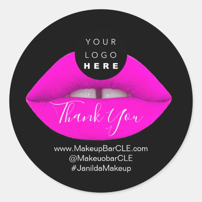 Logo QR Code Name Thank Shopping Pink Lips  Classic Round Sticker (Front)