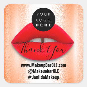 Logo QR Code Name Thank Shopping Red Lips Coral Square Sticker