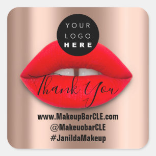 Logo QR Code Name Thank Shopping Red Lips Rose Square Sticker