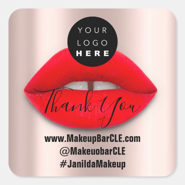 Logo QR Code Name Thank Shopping Red Lips Rose Square Sticker (Front)