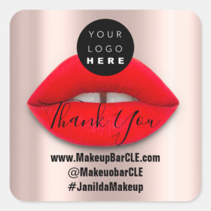 Logo QR Code Name Thank Shopping Red Lips Rose Square Sticker