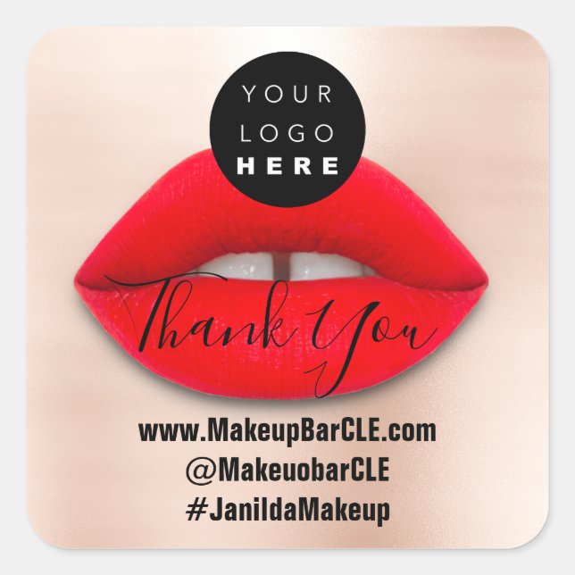 Logo QR Code Name Thank Shopping Red Lips Skin  Square Sticker (Front)