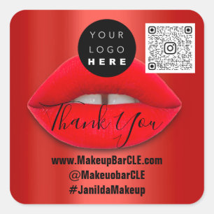 Logo QR Code Name Thank Shopping Red Wine Lips  Square Sticker