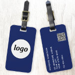 Logo QR code Navy Blue Business Promotional Luggage Tag<br><div class="desc">Simple logo design for your business.  Replace the logo,  QR code and details with your own and change the background colour in the design tool to customize.  Ideal for as a promotional item to give to clients,  customers and employees,  and for business travel and trade shows., </div>