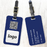 Logo QR Code Navy Blue Business Promotional Luggage Tag<br><div class="desc">Simple logo and QR Code design for your business. Replace the logo, QR code destination URL and name and address details with your own - or leave the back blank. Change the background colour in the design tool to customize. Ideal for as a promotional item to give to clients, customers...</div>
