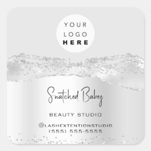 Logo QR Code Online Shop Glitter Silver Grey Spark Square Sticker
