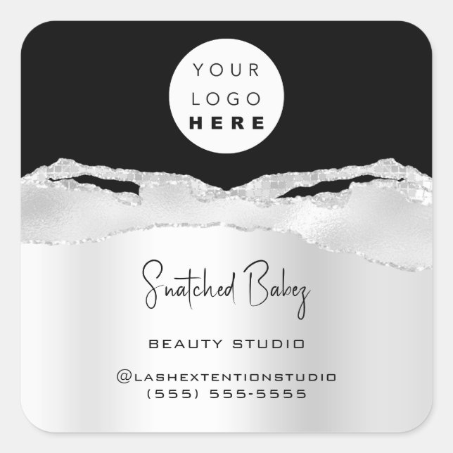 Logo QR Code Online Shop Glitter Silver Grey Square Sticker (Front)
