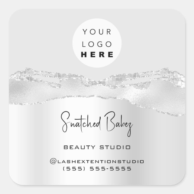 Logo QR Code Online Shop Glitter Silver Strokes Square Sticker (Front)
