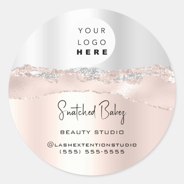 Logo QR Code Online Shop Silver Glitter Rose Blush Classic Round Sticker (Front)