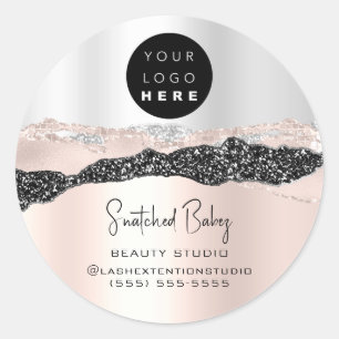 Logo QR Code Online Shop Silver Glitter Rose Grey Classic Round Sticker