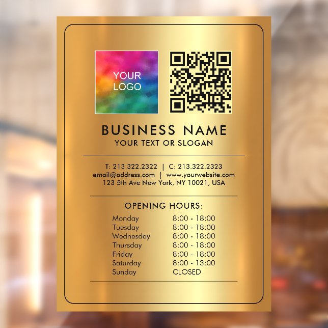 Logo QR Code Opening Hours Open Closed Faux Gold Window Cling (Sheet 2)