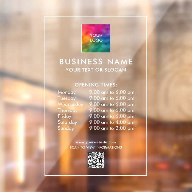 Logo QR Code Opening Hours Phone Number Simple Window Cling (Sheet 2)