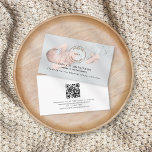 Logo QR Code Photo Overlay Newborn Photographer Business Card<br><div class="desc">Logo QR Code Photo Overlay Newborn Photographer. Minimalist style for your newborn baby photography business, with your logo and a favourite image of your own tinted in the background. Switch on or off the opacity layers in the layers panel via the Edit Further option according to how best suits your...</div>