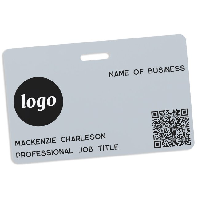 Logo QR Code Professional Business Blue Name Badge (Simple logo QR code with custom text business promotional branding name tag)