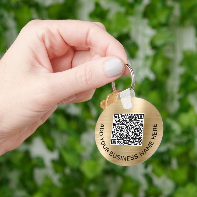 Logo QR Code Promotional Gold Keychain (Hand)