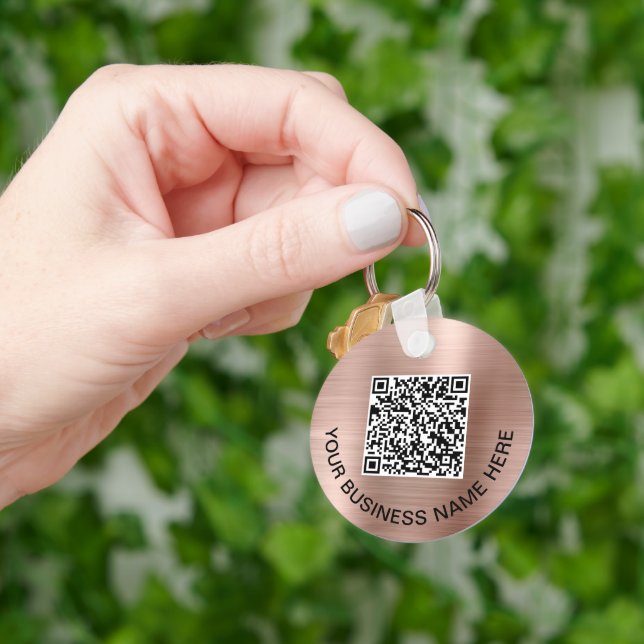 Logo QR Code Promotional Rose Gold Keychain (Hand)