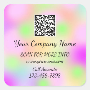 Logo QR Code Promotional Shop Holograph Pink Square Sticker