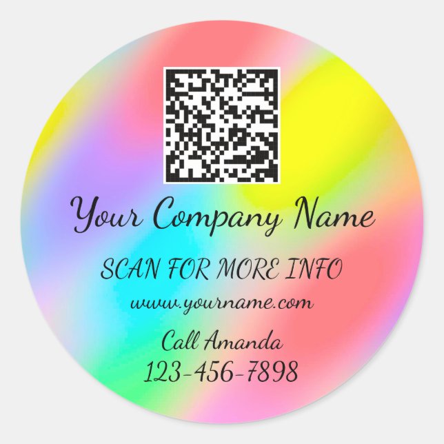 Logo QR Code Promotional Shop Holograph Rainbow Classic Round Sticker (Front)