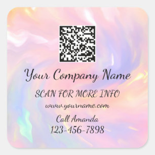 Logo QR Code Promotional Shop Holographic Pink  Square Sticker
