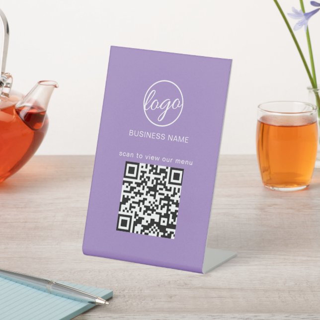 Logo QR Code Restaurant Menu Light Purple Business Pedestal Sign (In SItu)